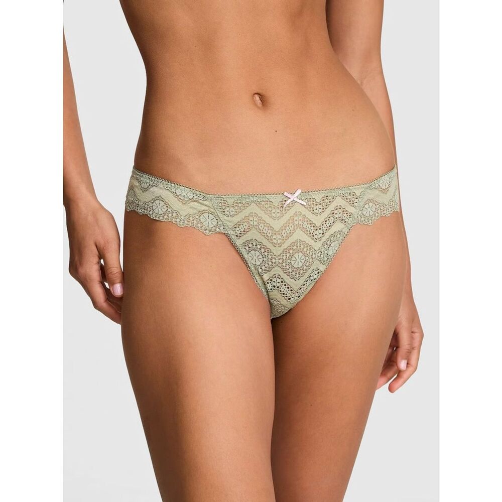Victoria’s Secret PINK Slate Green Lace Thong Panty NEW Medium